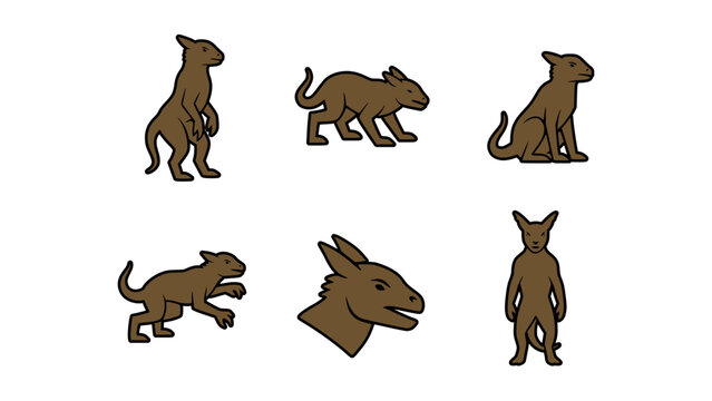 Various drawings of The Chupacabra, each in a different pose.