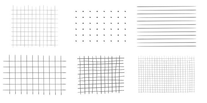 Graph crayon hand drawn textured set square grid for note, geometric line texture. Collection Crayon or pencil stripes, dots for bullet journal pages.