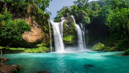 Naklejka premium emerald green water of the lugnason falls in the jungle