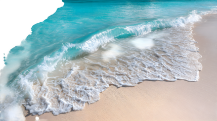 ? Gentle Waves on Soft White Sand with Turquoise Water isolated on transparent white background --ar 16:9 --raw