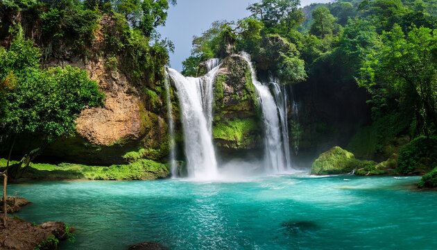 emerald green water of the lugnason falls in the jungle
