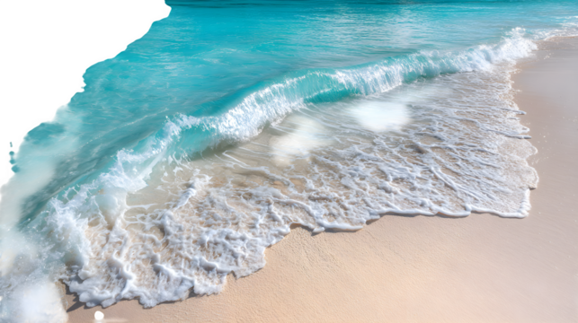 ? Gentle Waves on Soft White Sand with Turquoise Water isolated on transparent white background --ar 16:9 --raw