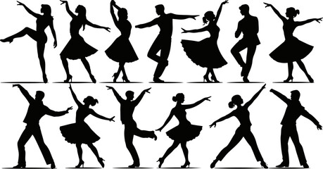 Dancing People Silhouette Set – Black Vector Collection of Dance Poses and Performers