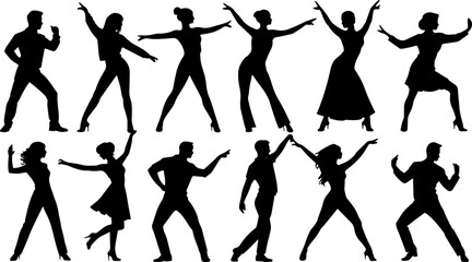 Dancing People Silhouette Set – Black Vector Collection of Dance Poses and Performers