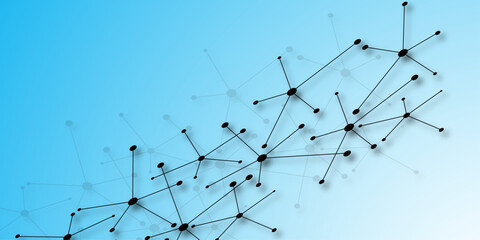 Abstract geometric background with connecting dots and lines with low poly triangle shapes. Minimal monochrome molecular structure or digital data mesh pattern science, technology, blockchain.