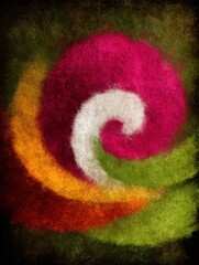 artistic rendition of pizza toppings swirling in a vibrant, abstract pattern on a base resembling dough. This emphasizes the diverse flavors and ingredients that make pizza a delicious food 