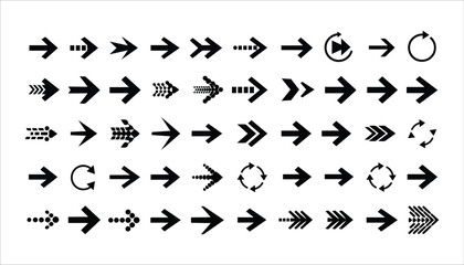 Black arrow icons with various designs and directions navigation symbol