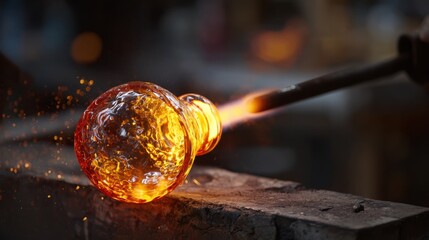 Timelapse footage of a glassblower rotating and inflating molten glass showcasing the transformation from liquid to solid in a heated workshop environment.