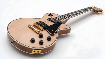 Wooden electric guitar on white background