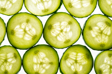 Sliced cucumber pattern on white background