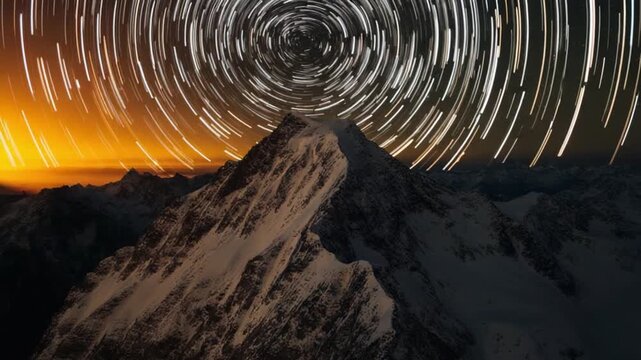 Celestial Time Loop Over Mountain Peaks