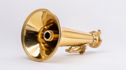 Obraz premium Golden retro megaphone in minimalist style, perfect for vintage promotions, digital art, or communication visuals, evoking nostalgic charm and detailed craftsmanship.