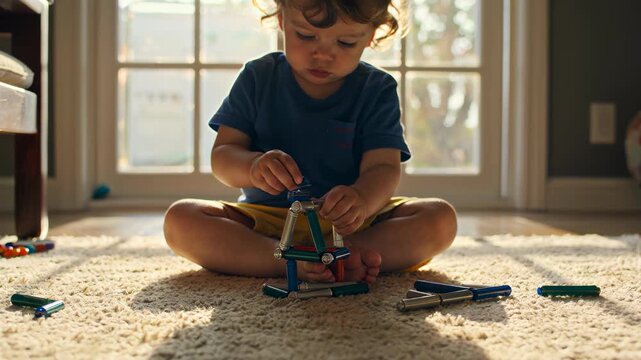 Toddler with Magnetic Blocks - French Doors