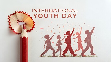 International youth day message with pencil shavings and silhouettes of children celebrating