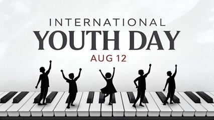 International youth day celebration with silhouettes on piano keys and august twelfth text