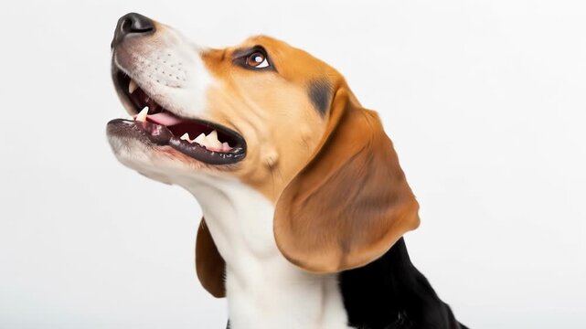 beagle dog howling barking white background studio