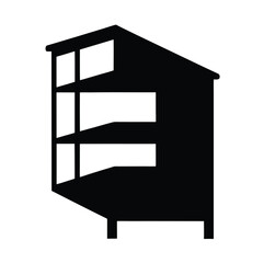 Simple black silhouette of a corner shelf on a white background
