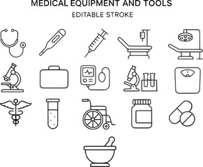 medical, equipment, tool, stethoscope, thermometer, syringe, bed,  microscope, kit, monitor, test, tube, wheelchair, bottle, medicine, pill, mortar, pestle, science, healthcare, hospital, laboratory, 