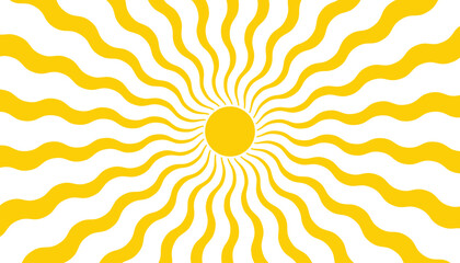 Sunny yellow abstract circle with curved rays in playful retro style.