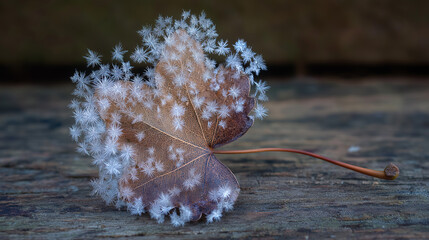 Ice Crystals Forming on a Fallen Leaf in Winter