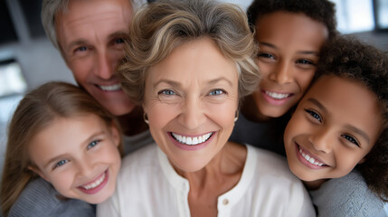 Fototapeta premium Family group hug with parents and adult children smiling