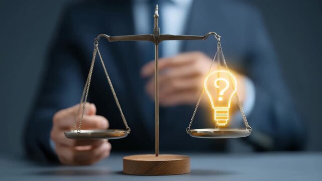Weighing ideas question mark lightbulb scales justice
