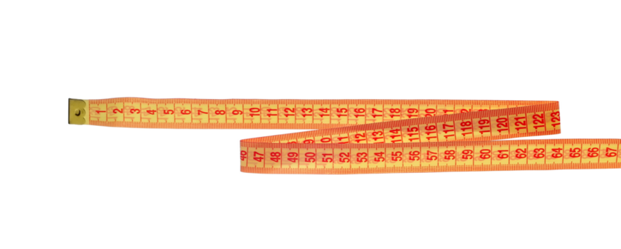 Yellow metric measuring tape flying, isolated on white background, clipping path	