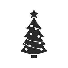 Fototapeta premium Monochrome christmas tree silhouette with star and ornaments
