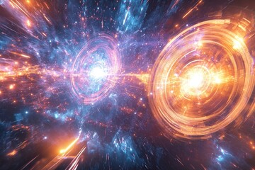 Fototapeta premium futuristic battlefield with energy shields and laser explosions