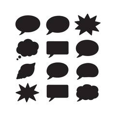 Various Speech Bubbles and Thought Bubbles Silhouette Collection Communication and Discussion Symbols for Graphic Design