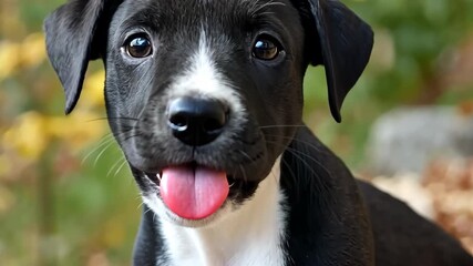 Cute puppy explores outdoor surroundings with playful demeanor in the autumn season - Powered by Adobe