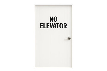 White closed door with large no elevator label centered, clean gray background