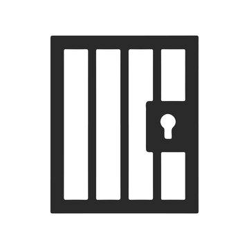 Minimalistic jail cell icon: black and white prison bars with keyhole