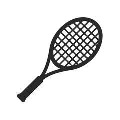 Black tennis racket icon on white background
