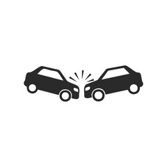 Obraz premium Silhouette of two cars colliding with impact lines on white background