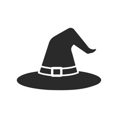 Fototapeta premium Black witch hat icon with buckle on white background