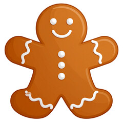 Minimalist Gingerbread Man Icon with Outline Style and Flat Icing Patterns, Top-Down View, Isolated on Transparent Background