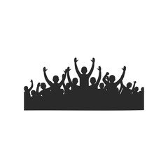 Silhouette of diverse crowd celebrating with raised arms