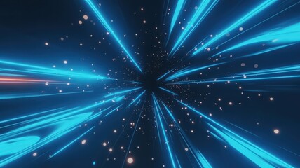 Fototapeta premium Abstract blue light trails streaking through dark space