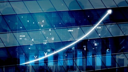 A professional visual representation of financial growth featuring upward trends and currency symbols, perfect for business and financial projects. Copula