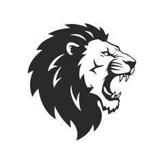 Fototapeta premium Fierce roaring lion head silhouette vector art illustration in black and white