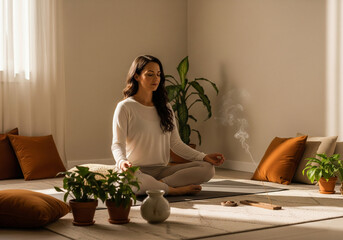 Man Meditating in Lotus Position Indoors with Focus and Calm