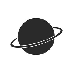 Simple black saturn icon with rings on white background