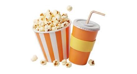 Movie theater popcorn and drink isolated on transparent background