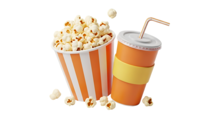 Movie theater popcorn and drink isolated on transparent background