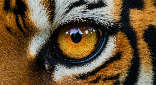 Macro Shot of a Wild Animal Eye with Habitat Reflection