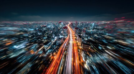 Obraz premium Night Cityscape: A Symphony of Lights and Motion