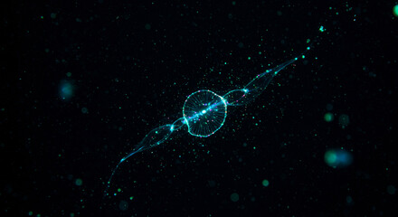 Macro Shot of Glowing Bioluminescent Plankton Creating Light Patterns in Dark Water