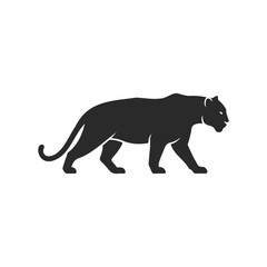 Silhouette of a panther in profile on white background