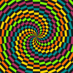 Retro sunburst or sunbeam swirl with colorful pixelated style in funk pop design